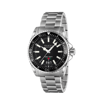 Gucci Dive Black Dial Stainless Steel Mens Quartz Watch YA136301A
