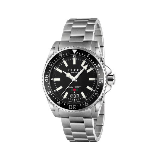Gucci Dive Black Dial Stainless Steel Mens Quartz Watch YA136301A