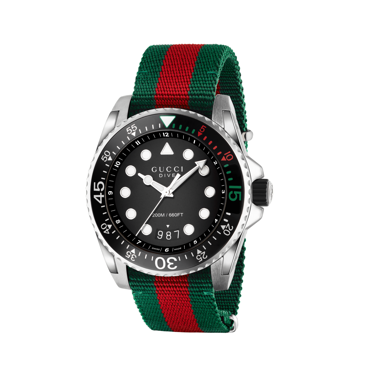 Gucci Dive Black Dial Stainless Steel Mens Quartz Watch YA136209A