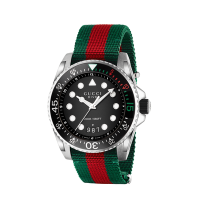 Gucci Dive Black Dial Stainless Steel Mens Quartz Watch YA136209A