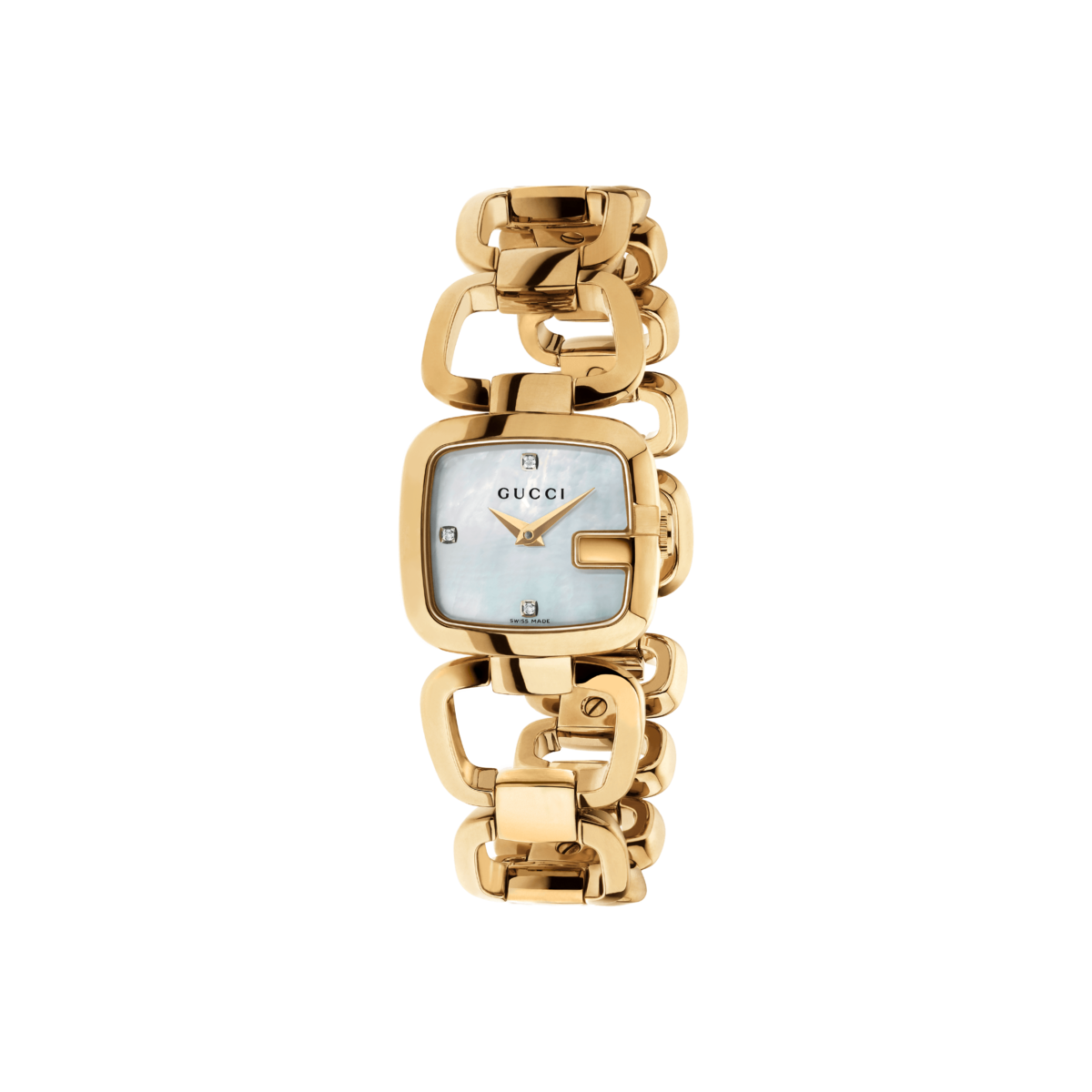 Gucci G-Gucci Mother of Pearl Diamond Set Dial PVD Gold Plated Womens Quartz Watch YA125513