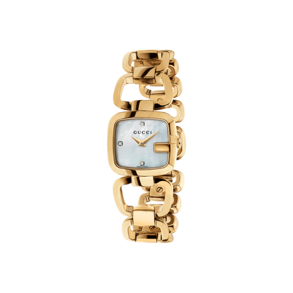 Gucci G-Gucci Mother of Pearl Diamond Set Dial PVD Gold Plated Womens Quartz Watch YA125513