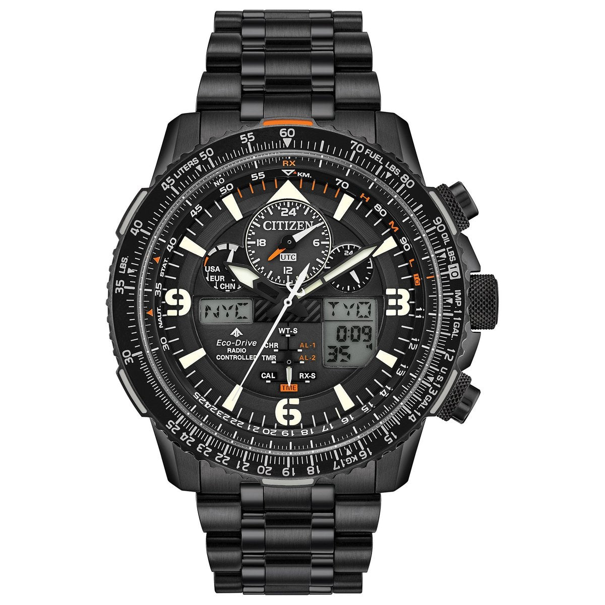 Citizen Eco-Drive Promaster Skyhawk A-T Black Dial Stainless Steel Mens Radio Controlled Chronograph Watch JY8075-51E
