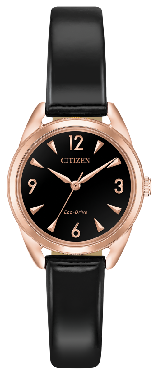 Citizen Eco-Drive LTR Long Term Relationship Black Dial Rose Gold Plated Womens Watch EM0688-01E