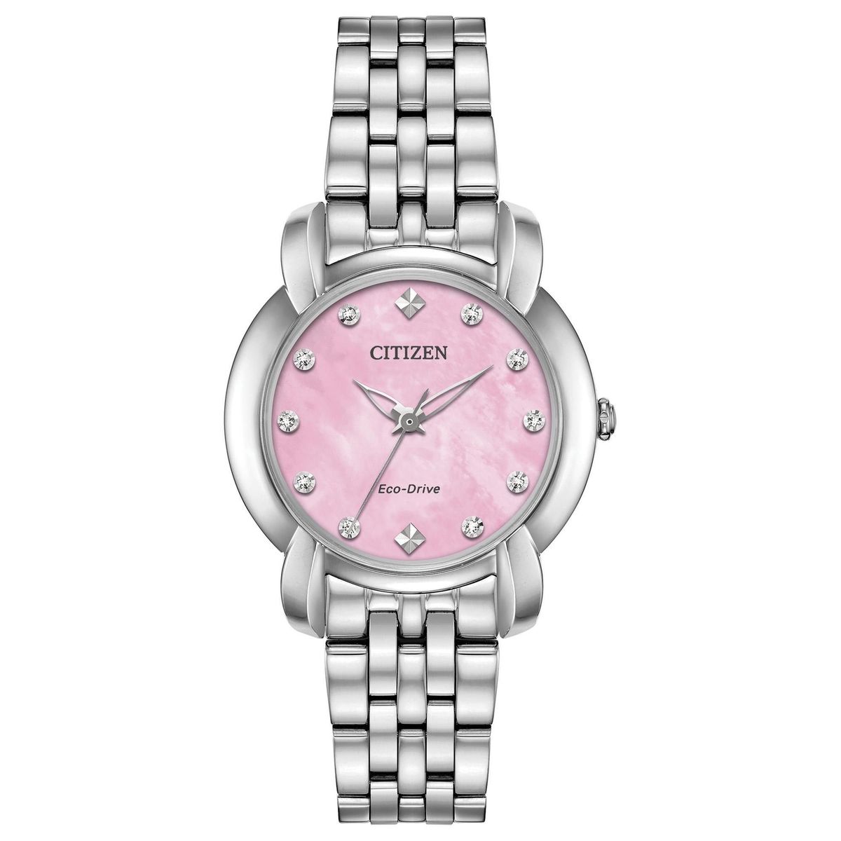 Citizen Eco-Drive Jolie Pink Mother of Pearl Dial Diamond Set Stainless Steel Watch EM0710-54Y