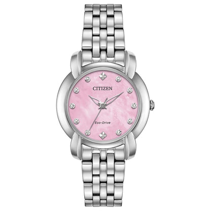 Citizen Eco-Drive Jolie Pink Mother of Pearl Dial Diamond Set Stainless Steel Watch EM0710-54Y