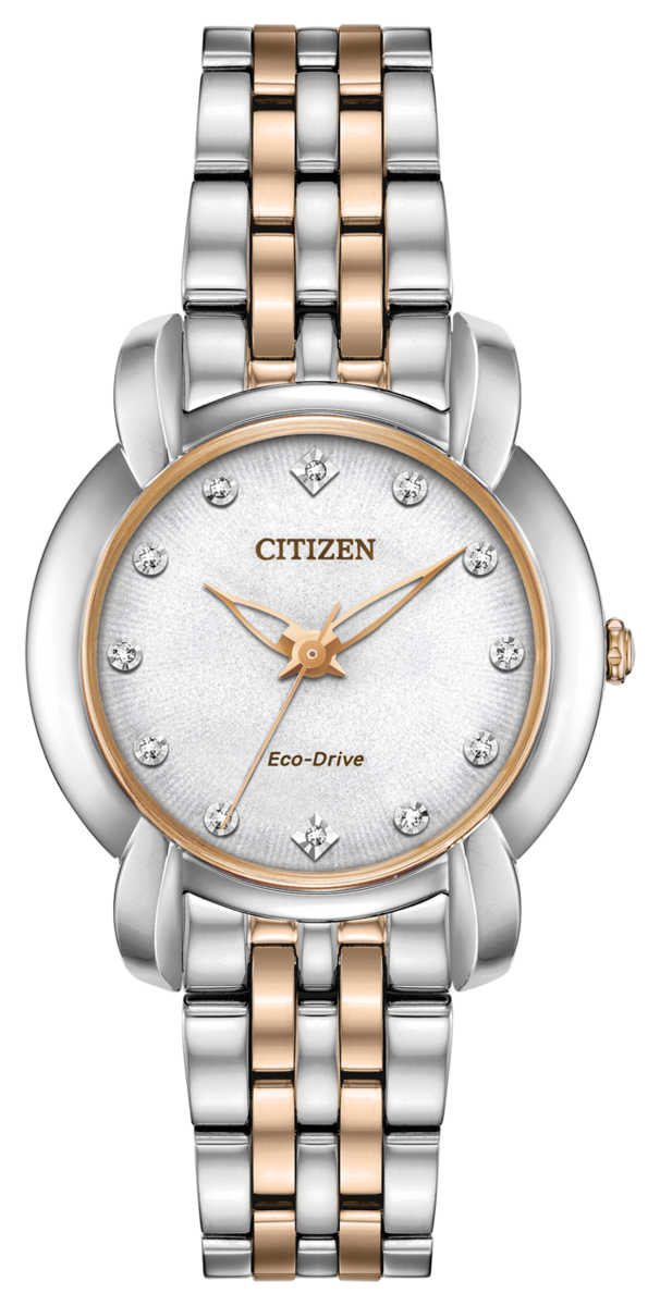 Citizen Eco-Drive Jolie White Dial Diamond Set Two Tone Watch EM0716-58A