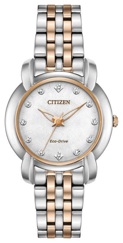 Citizen Eco-Drive Jolie White Dial Diamond Set Two Tone Watch EM0716-58A