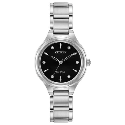 Citizen Eco-Drive Corso Black Dial Diamond Set Stainless Steel Watch FE2100-51E