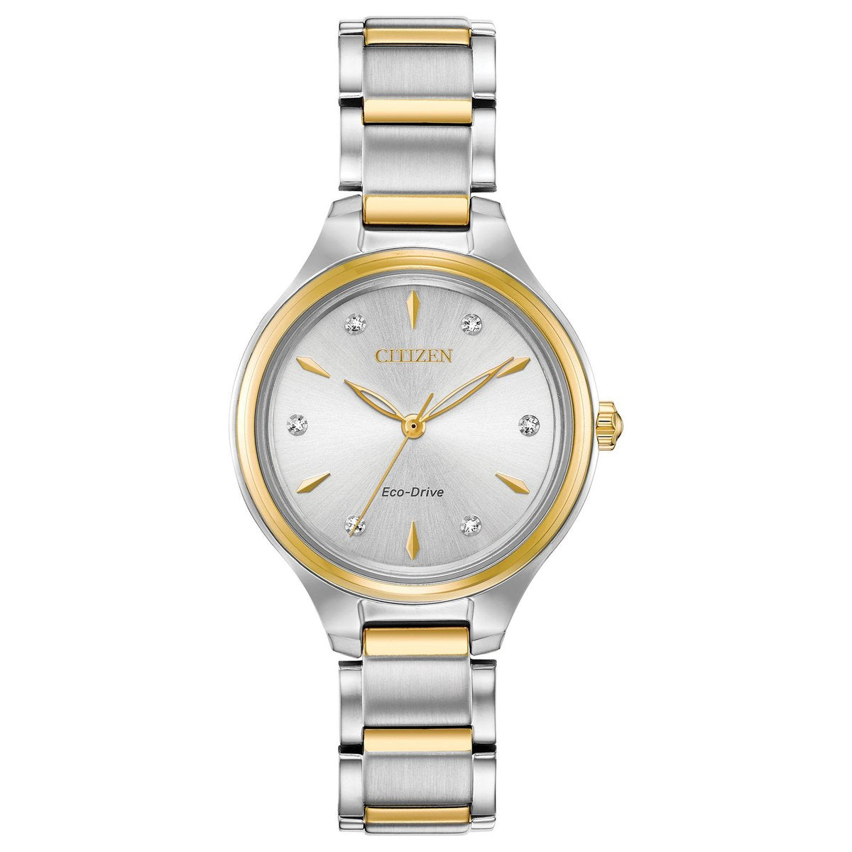 Citizen Eco-Drive Corso Silver Dial Diamond Set Two Tone Watch FE2104-50A
