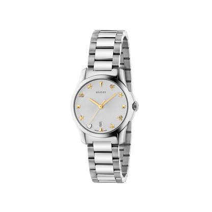 Gucci G-Timeless Silver Dial Stainless Steel Womens Quartz Watch YA126572A