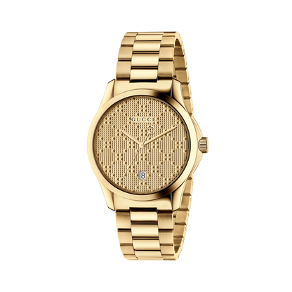 Gucci G-Timeless Diamante Pattern Dial PVD Gold Plated Unisex Quartz Watch YA126461