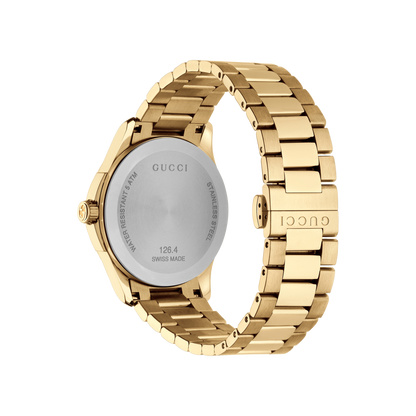 Gucci G-Timeless Diamante Pattern Dial PVD Gold Plated Unisex Quartz Watch YA126461