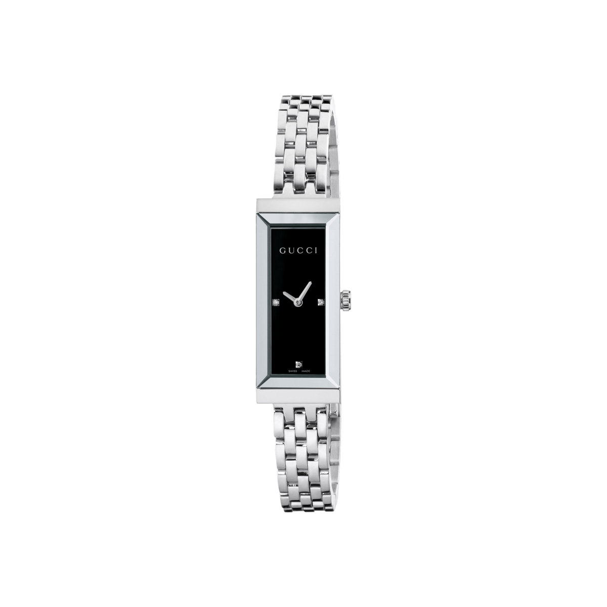 Gucci G-Frame Black Diamond Set Dial Stainless Steel Womens Quartz Watch YA127504