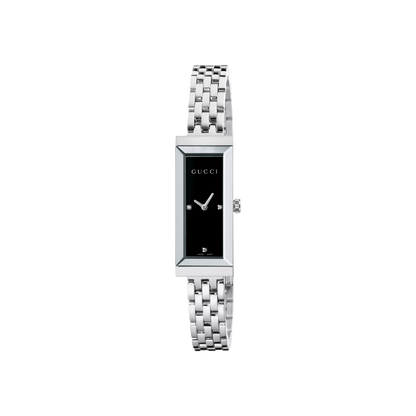 Gucci G-Frame Black Diamond Set Dial Stainless Steel Womens Quartz Watch YA127504