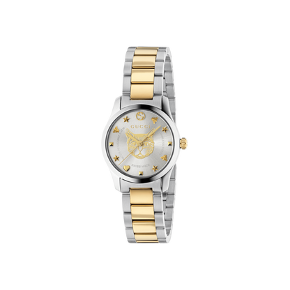 Gucci G-Timeless Feline Silver Dial Two Tone Womens Quartz Watch YA126596