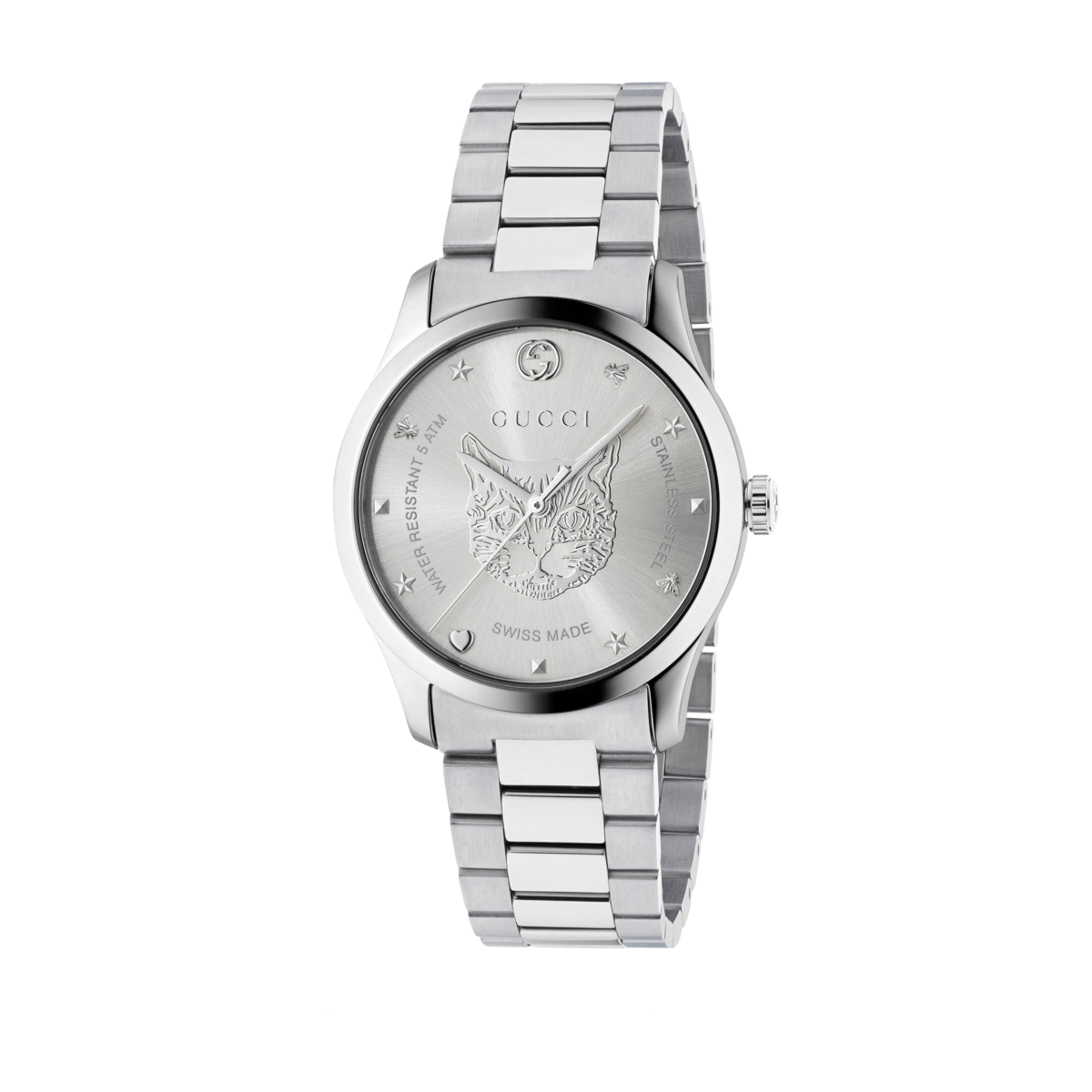 Gucci G-Timeless Feline Silver Dial Stainless Steel Unisex Quartz Watch YA1264095
