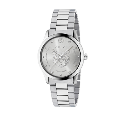 Gucci G-Timeless Feline Silver Dial Stainless Steel Unisex Quartz Watch YA1264095