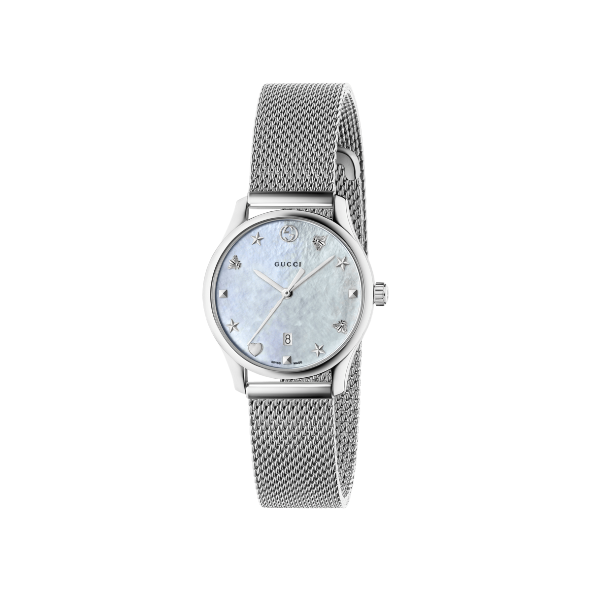 Gucci G-Timeless Slim Mother of Pearl Dial Stainless Steel Womens Quartz Watch YA126583