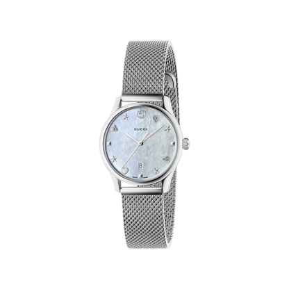 Gucci G-Timeless Slim Mother of Pearl Dial Stainless Steel Womens Quartz Watch YA126583