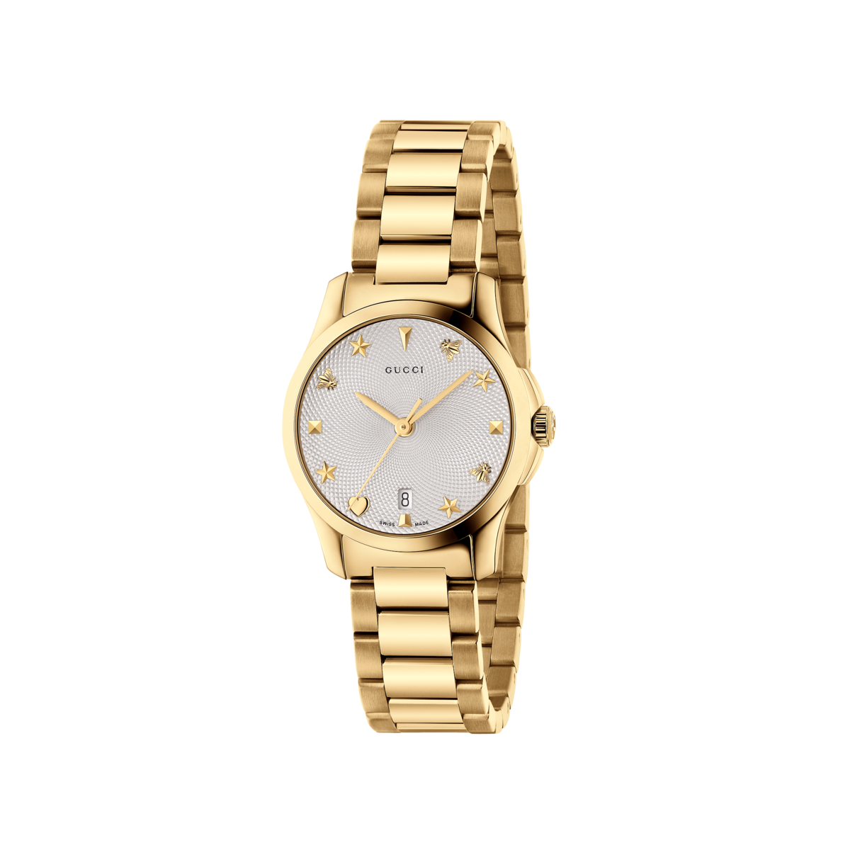 Gucci G-Timeless Silver Dial PVD Gold Plated Womens Quartz Watch YA126576