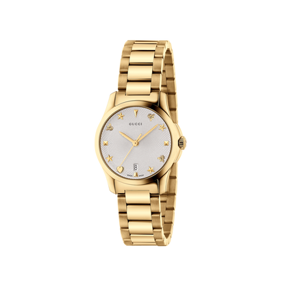 Gucci G-Timeless Silver Dial PVD Gold Plated Womens Quartz Watch YA126576