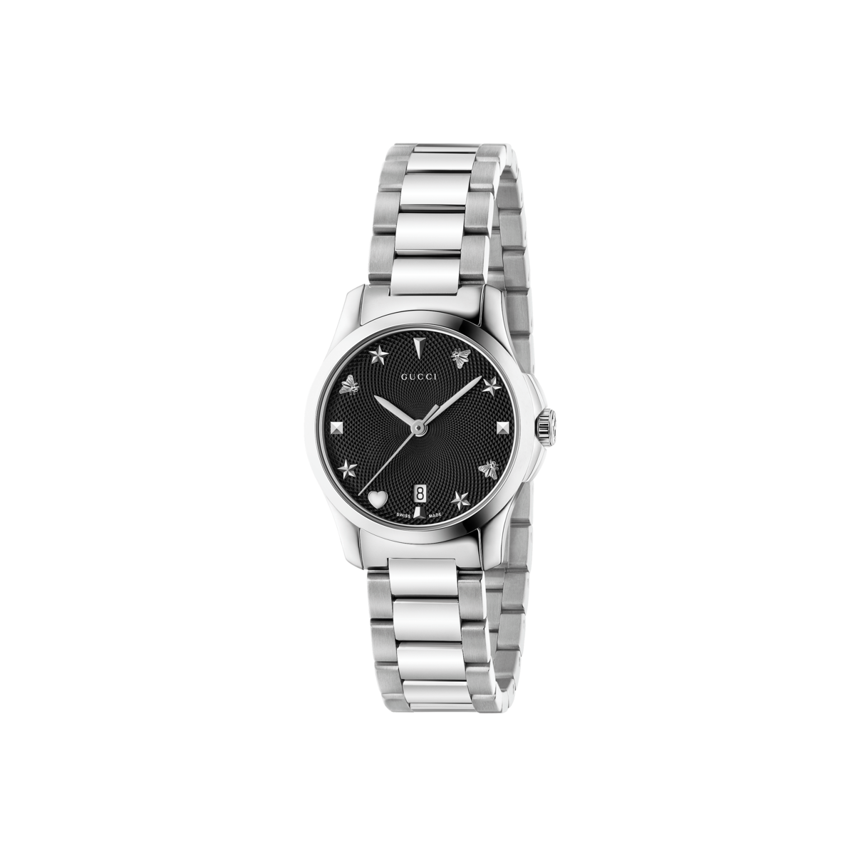 Gucci G-Timeless Black Dial Stainless Steel Womens Quartz Watch YA126573