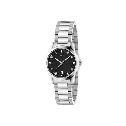 Gucci G-Timeless Black Dial Stainless Steel Womens Quartz Watch YA126573
