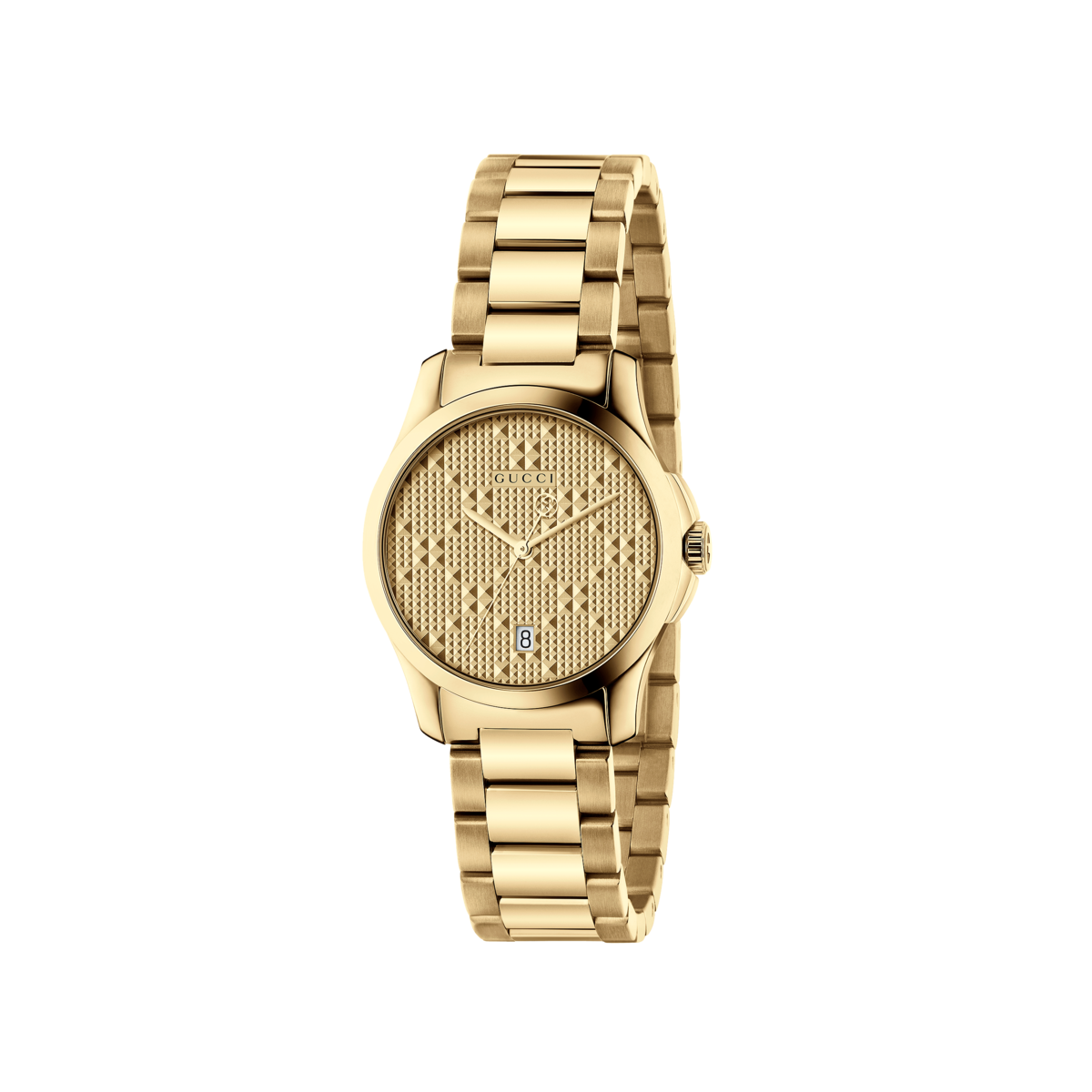 Gucci G-Timeless Diamante Pattern Dial PVD Gold Plated Womens Quartz Watch YA126553