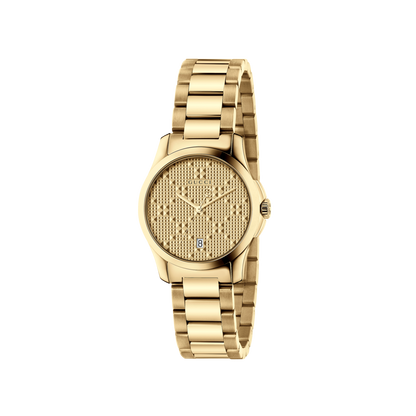 Gucci G-Timeless Diamante Pattern Dial PVD Gold Plated Womens Quartz Watch YA126553