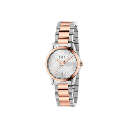 Gucci G-Timeless Silver Dial Two Tone Womens Quartz Watch YA126564