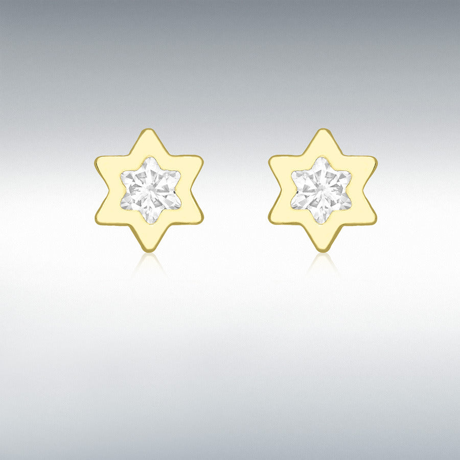9ct Yellow Gold & Cubic Zirconia Star Stud Earrings