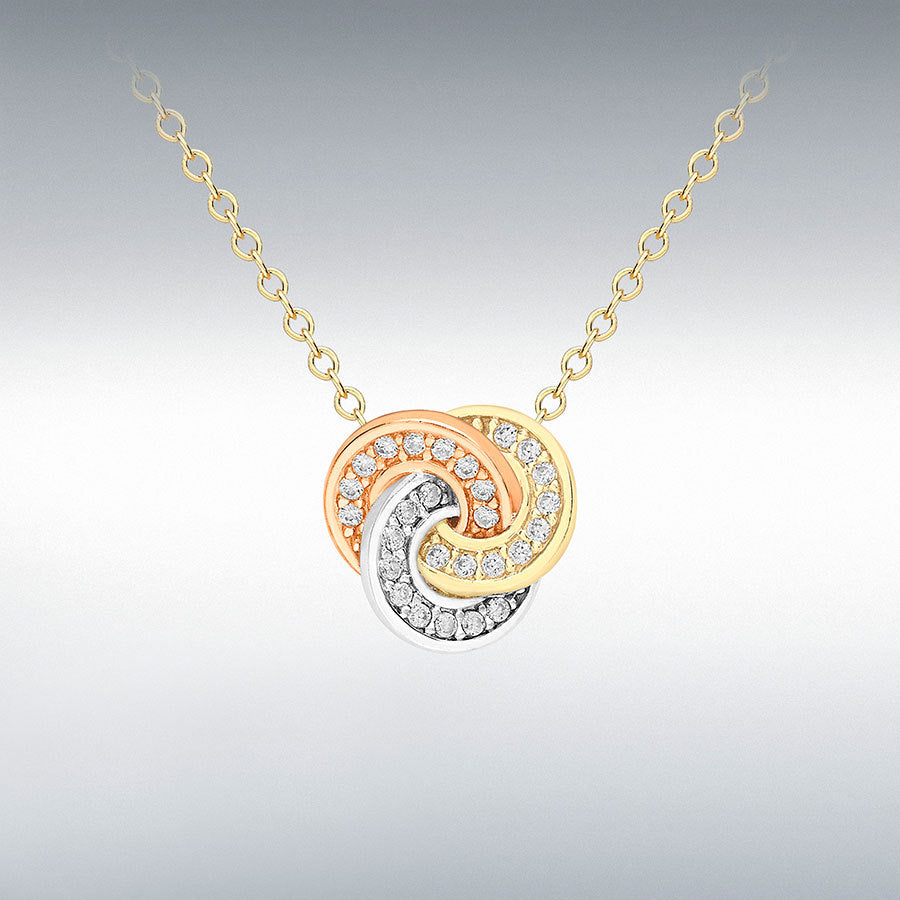 9ct 3 Colour Gold Cubic Zirconia Knot Pendant Necklace