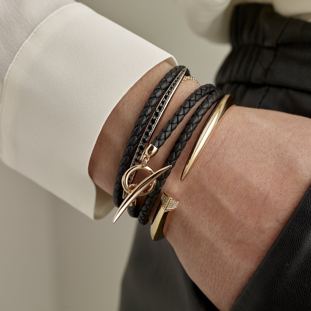 Shaun Leane Black Woven Leather & Rose Vermeil Quill Wrap Bracelet SLS702RGBLK