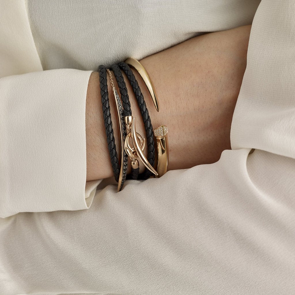 Shaun Leane Black Woven Leather & Rose Vermeil Quill Wrap Bracelet SLS702RGBLK