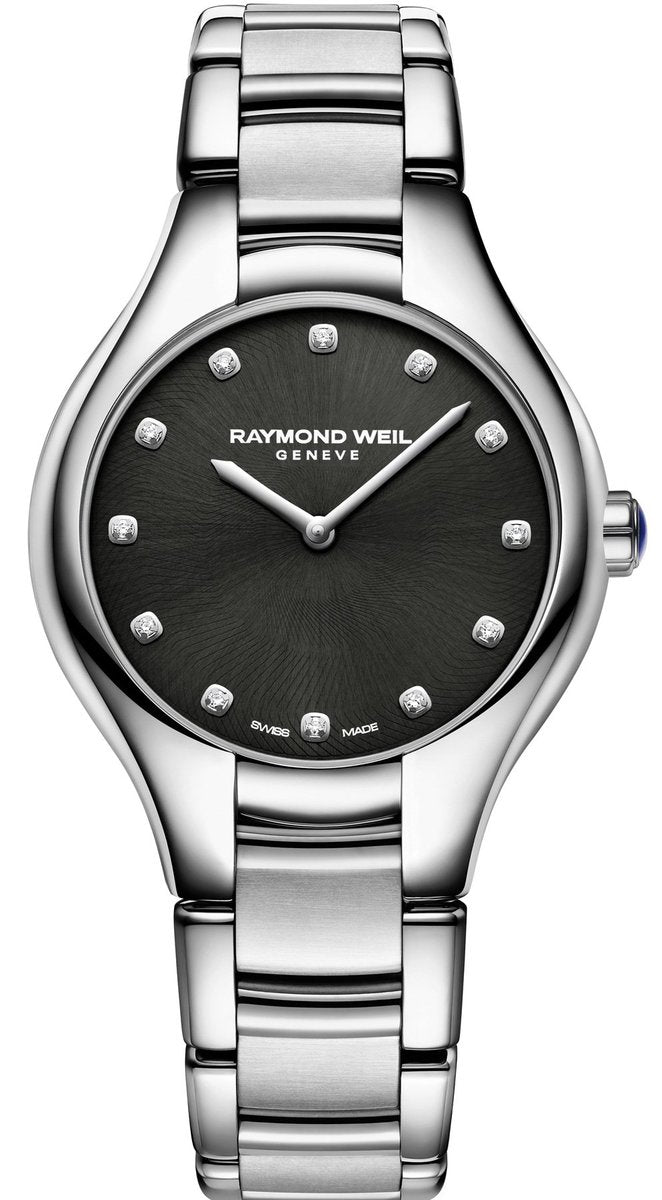 Raymond Weil Noemia Diamond Dot Black Dial Stainless Steel Womens Quartz Watch 32mm 5132-ST-20081