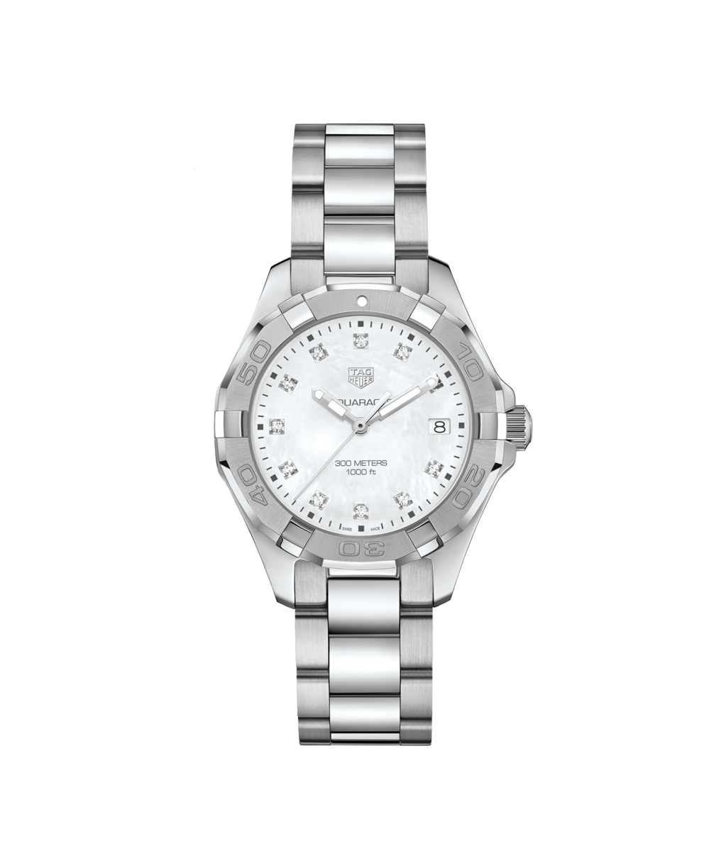 TAG Heuer Aquaracer Stainless Steel Mother of Pearl Diamond Set Dial Womens Quartz Watch 35mm WBD131B.BA0748