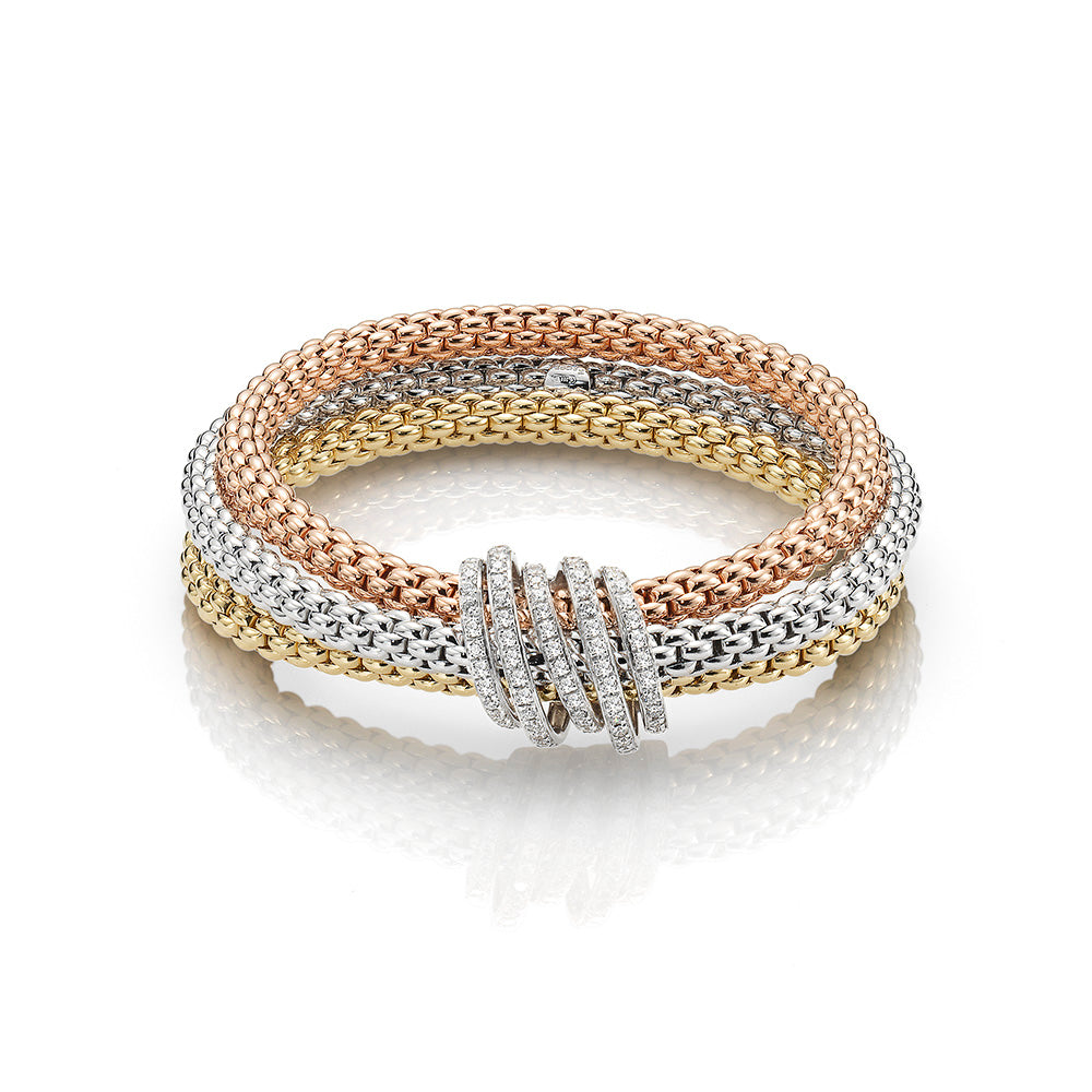 FOPE Flex'it MiaLuce 18ct Yellow, White & Rose Gold Diamond Set Bracelet