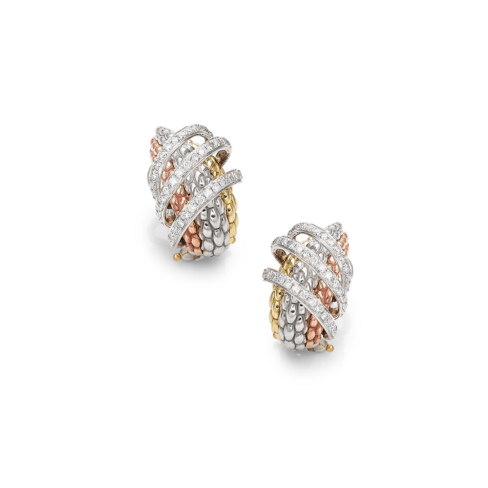 FOPE MiaLuce 18ct Yellow, White & Rose Gold Diamond Set Stud Earrings