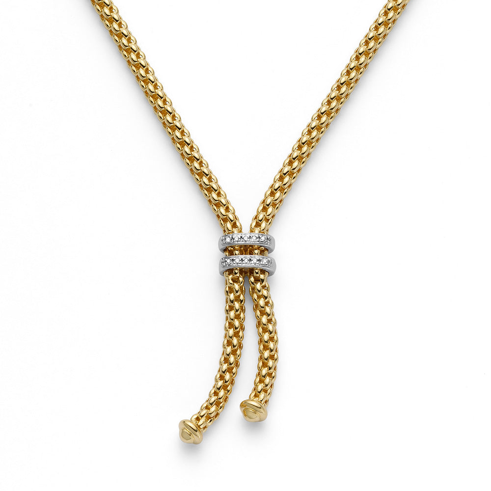 FOPE Maori 18ct Gold Diamond Set Lariat Style Tassel Necklace