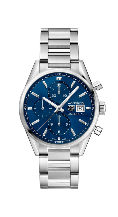 TAG Heuer Carrera Calibre 16 Blue Dial Stainless Steel Mens Chronograph Watch CBK2112.BA0715