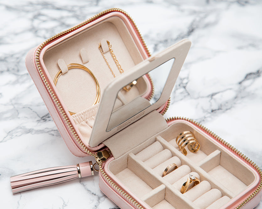 WOLF Caroline Rose Quartz Jewellery Zip Travel Case 329915 