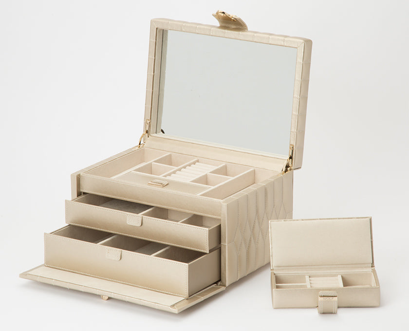 WOLF Caroline Champagne Medium Jewellery Box & Travel Case 329746