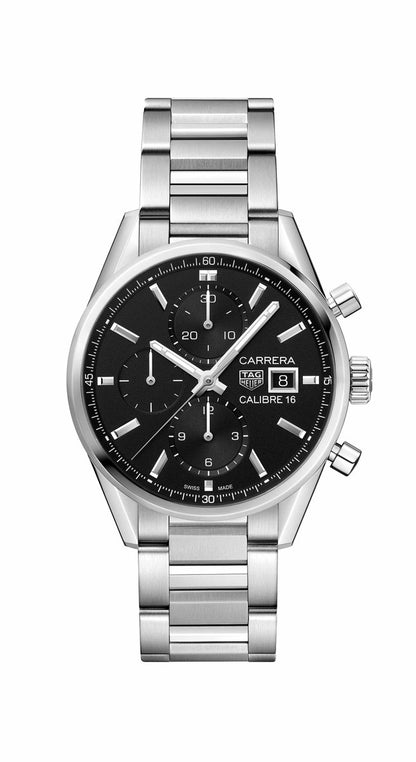TAG Heuer Carrera Calibre 16 Black Dial Stainless Steel Mens Chronograph Watch CBK2110.BA0715