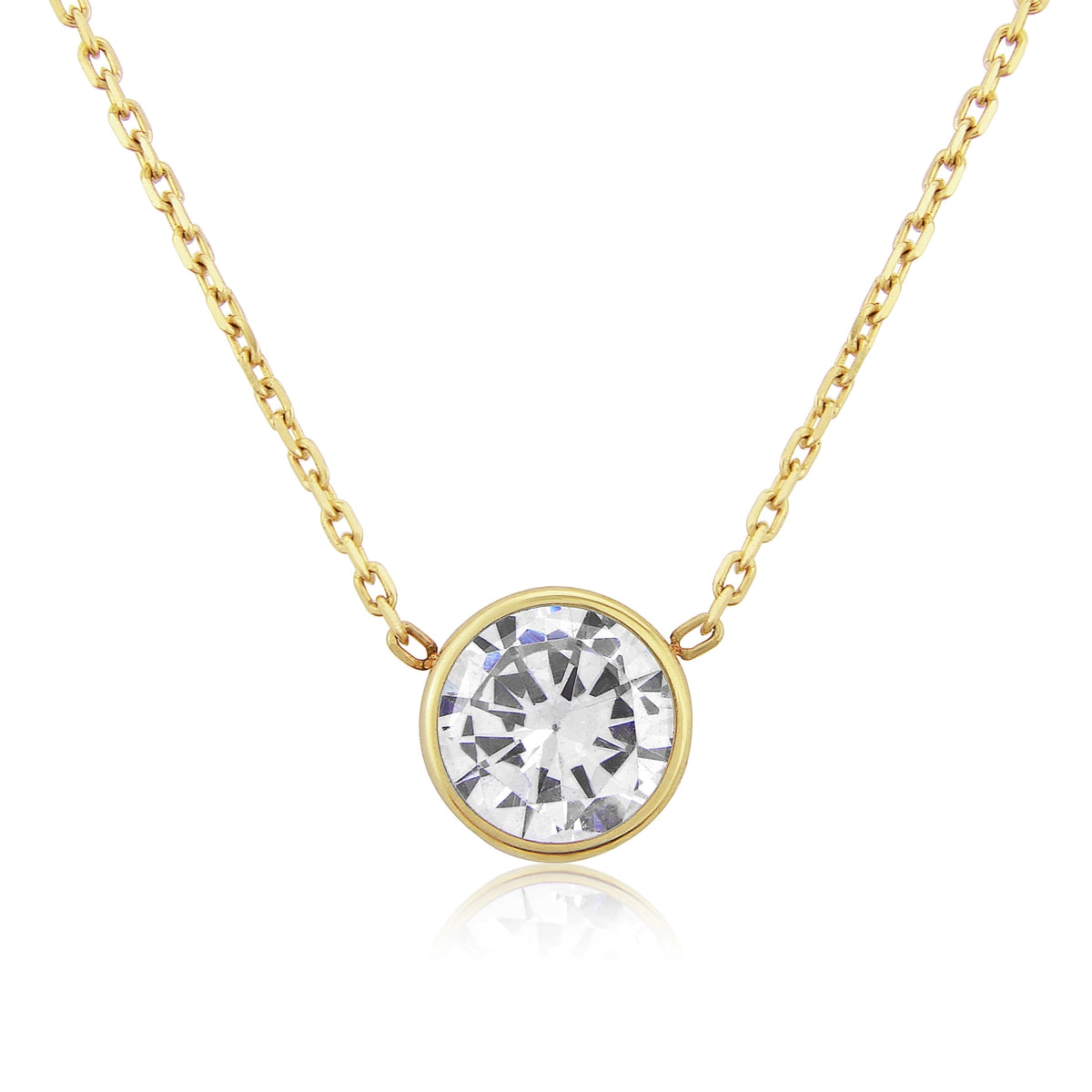 9ct Gold Rubover Set Cubic Zirconia Solitaire Pendant Necklace