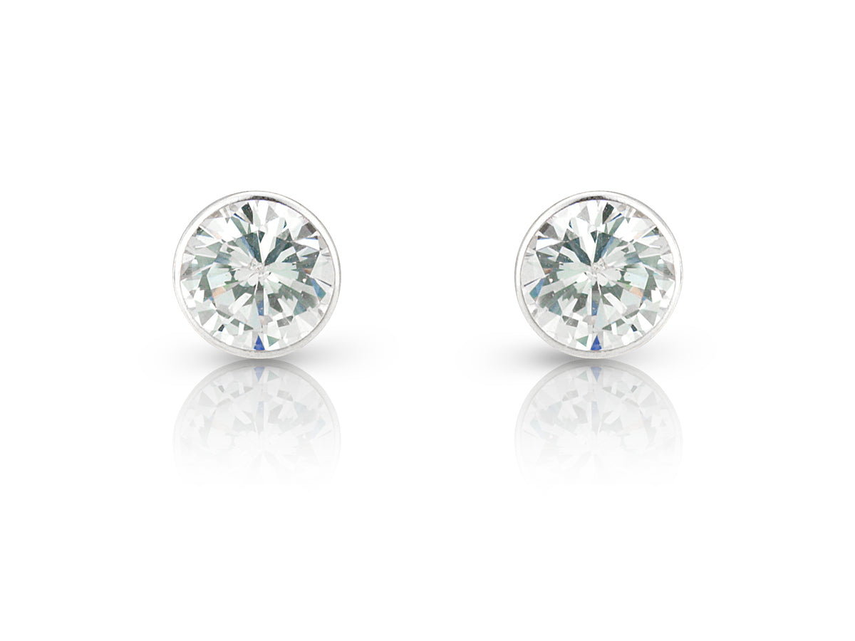 9ct White Gold Rubover Set 6mm Cubic Zirconia Stud Earrings