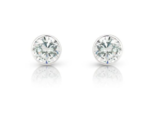 9ct White Gold Rubover Set 6mm Cubic Zirconia Stud Earrings