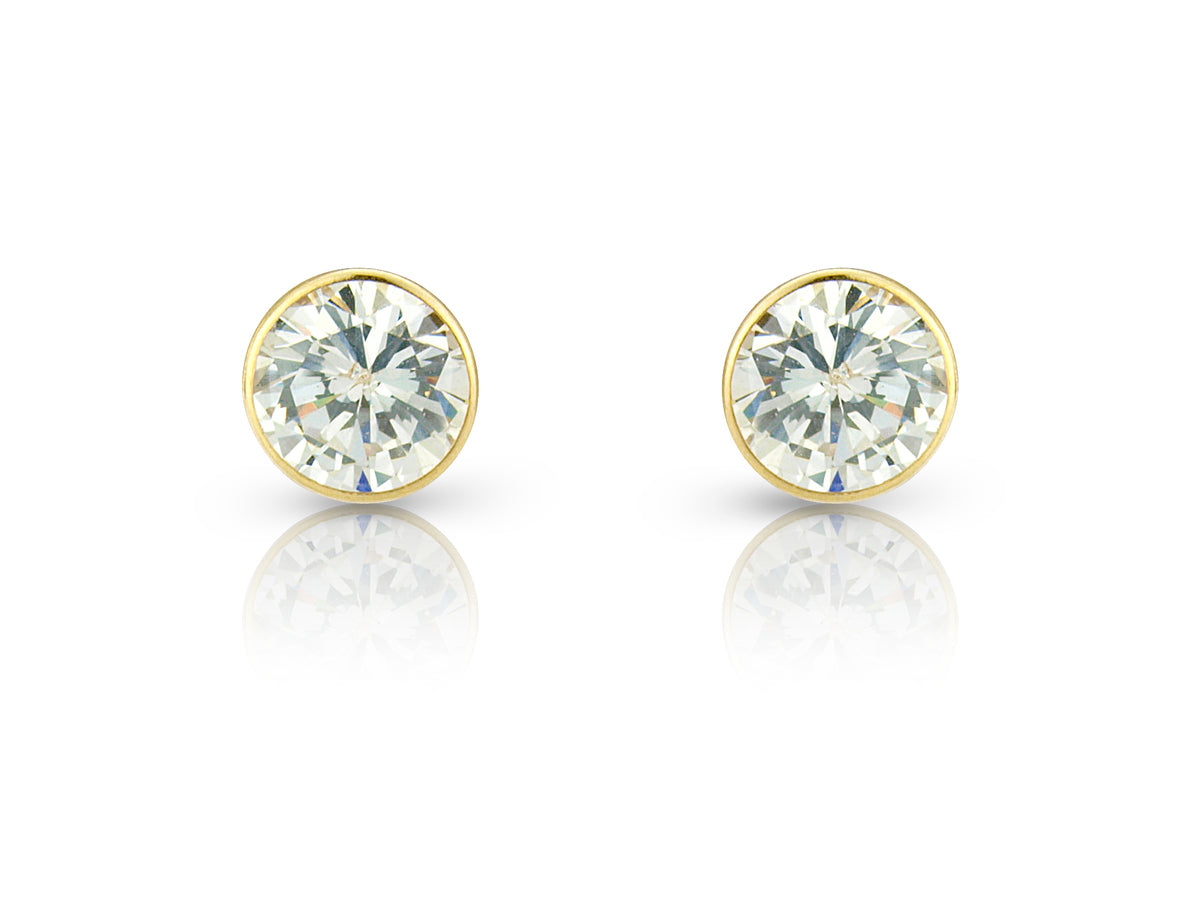 9ct Gold Rubover Set 6mm Cubic Zirconia Stud Earrings