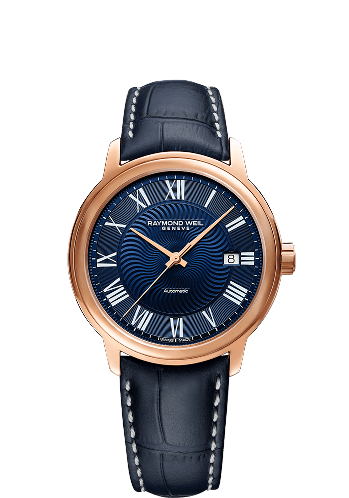 Raymond Weil Maestro Blues Blue Dial PVD Rose Gold Plated Mens Watch 2237-PC5-00508