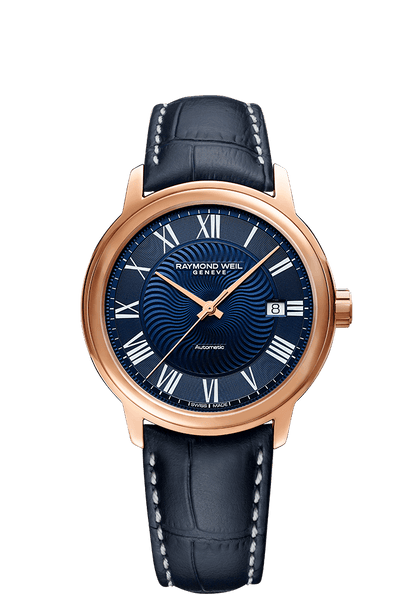 Raymond Weil Maestro Blues Blue Dial PVD Rose Gold Plated Mens Watch 2237-PC5-00508